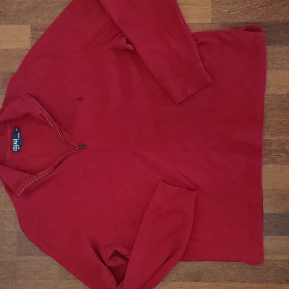 Men's red pullover zipper sweater. Polo by Ralph Lauren size XL.
